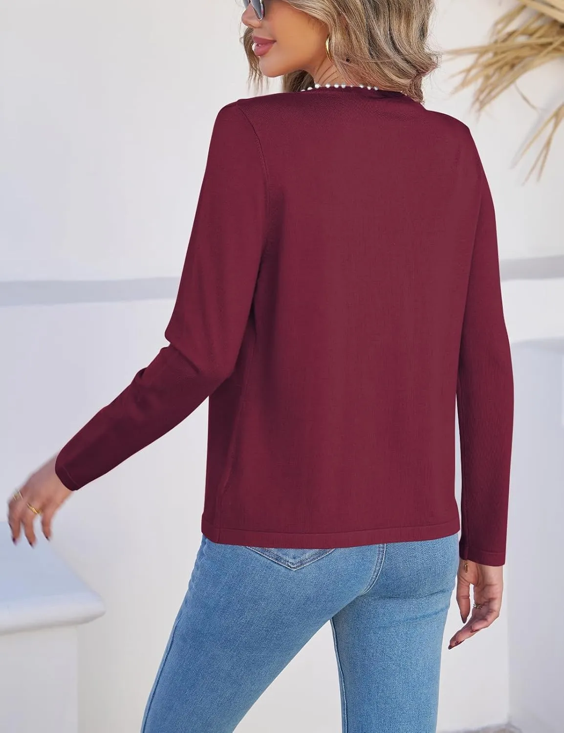 CiCiBird Women Lightweight Open Front Sweater Cardigan Pearls Trim Knit Jacket Trendy Long Sleeve Clothes Coatigan