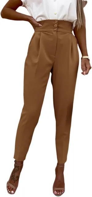 Cicy Bell Women Casual High Waisted Pants Straight Leg Work Office Dress Pants Fold Pleated Trousers with Pockets