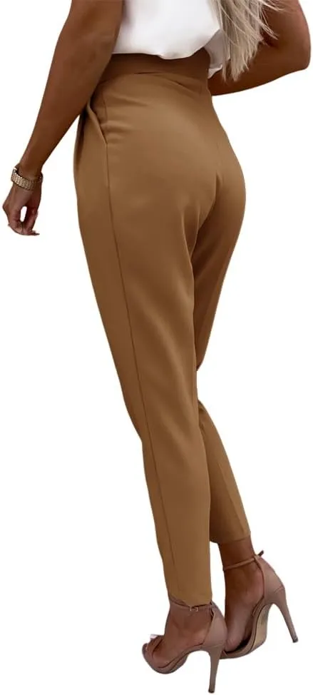 Cicy Bell Women Casual High Waisted Pants Straight Leg Work Office Dress Pants Fold Pleated Trousers with Pockets