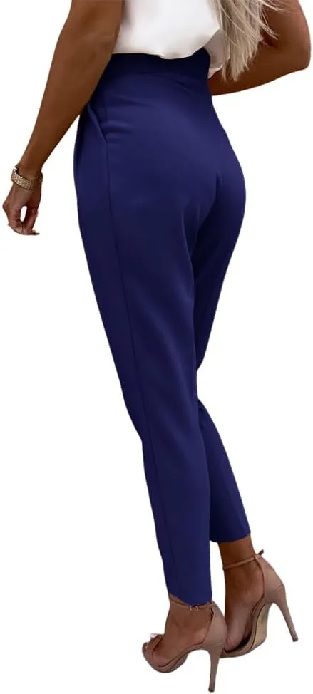 Cicy Bell Women Casual High Waisted Pants Straight Leg Work Office Dress Pants Fold Pleated Trousers with Pockets