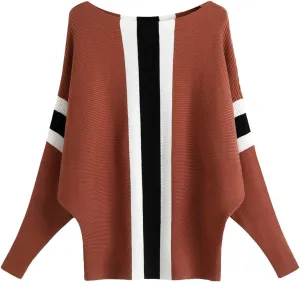 Ckikiou Womens Lightweight Oversized Boat Neck Sweaters Tops Dolman Batwing Sleeve Ribbed Knitted Pullovers