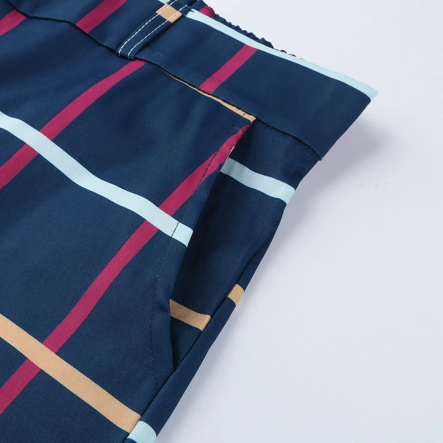 Color Block Pants for Men Comfy Plaid Cotton Stretch Shaping Flat Front Casual Slim Fit Business Dress Tapered Chinos Trouser