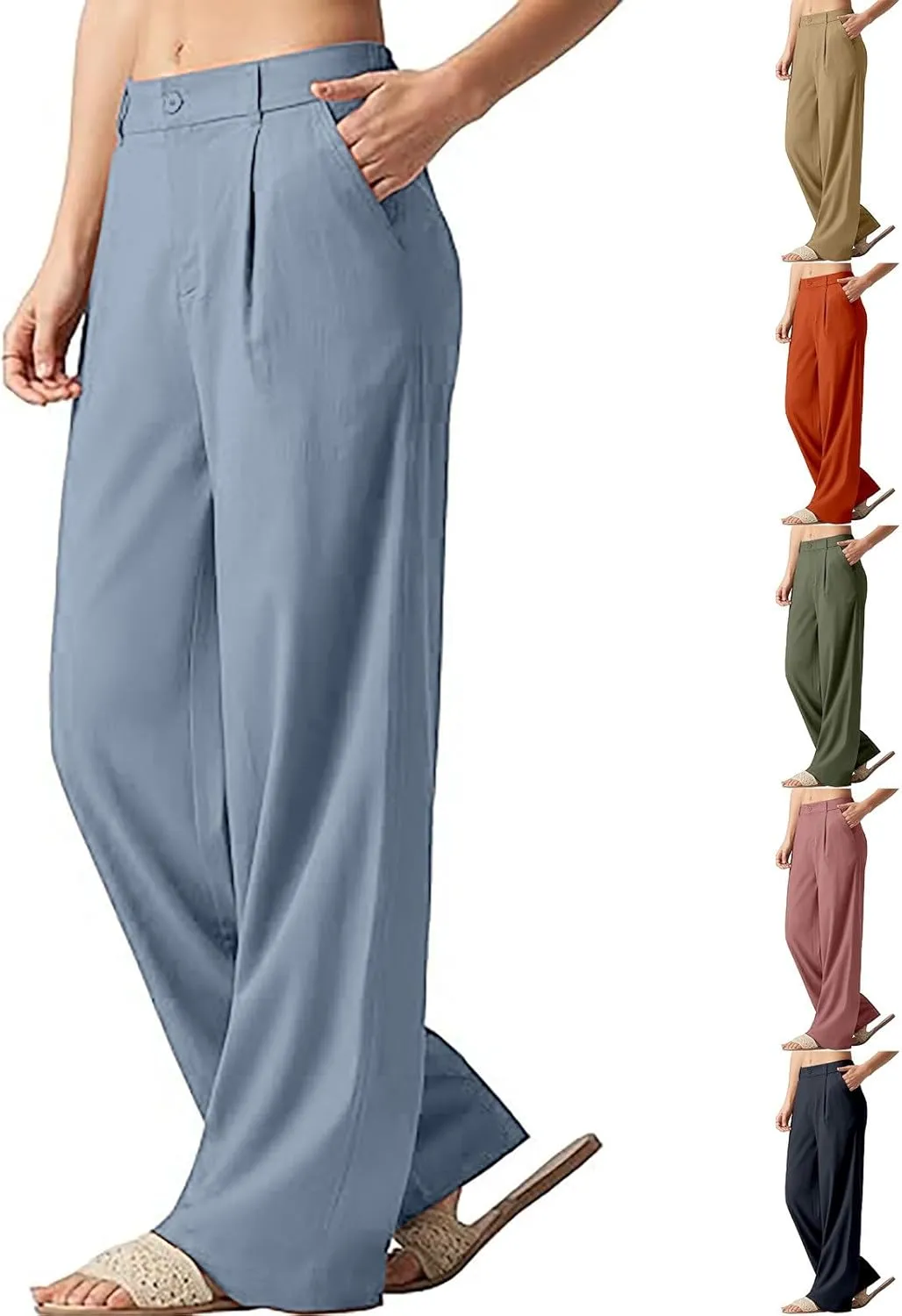 Comfy Wide Leg Cropped Pants for Women, Soft Cotton Linen Lounge Trousers, Elastic Waist Summer Casual Wear