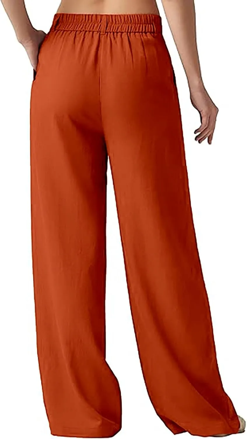 Comfy Wide Leg Cropped Pants for Women, Soft Cotton Linen Lounge Trousers, Elastic Waist Summer Casual Wear