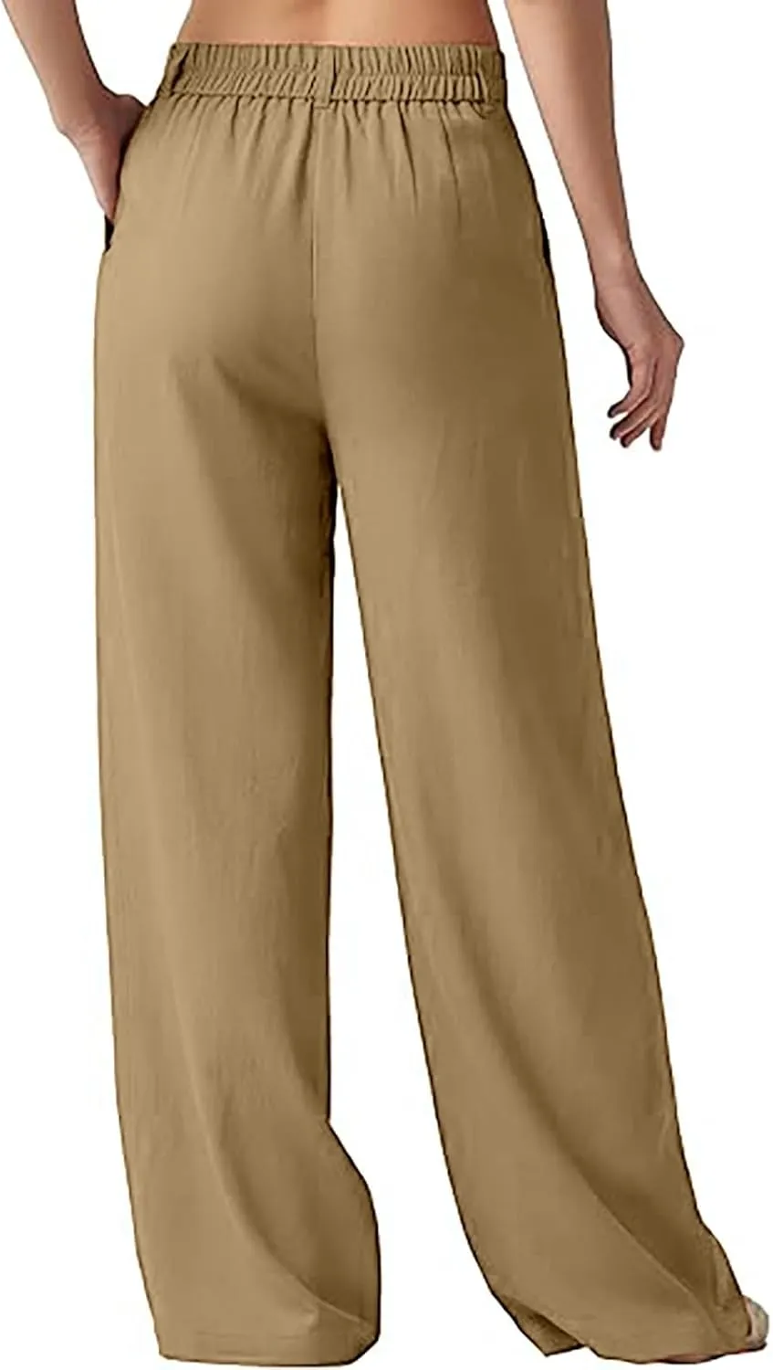 Comfy Wide Leg Cropped Pants for Women, Soft Cotton Linen Lounge Trousers, Elastic Waist Summer Casual Wear