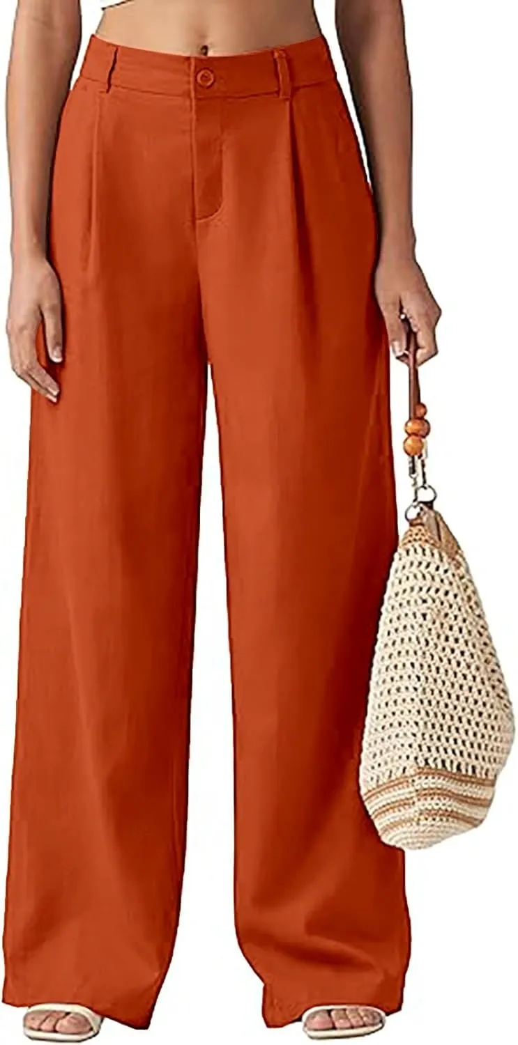 Comfy Wide Leg Cropped Pants for Women, Soft Cotton Linen Lounge Trousers, Elastic Waist Summer Casual Wear