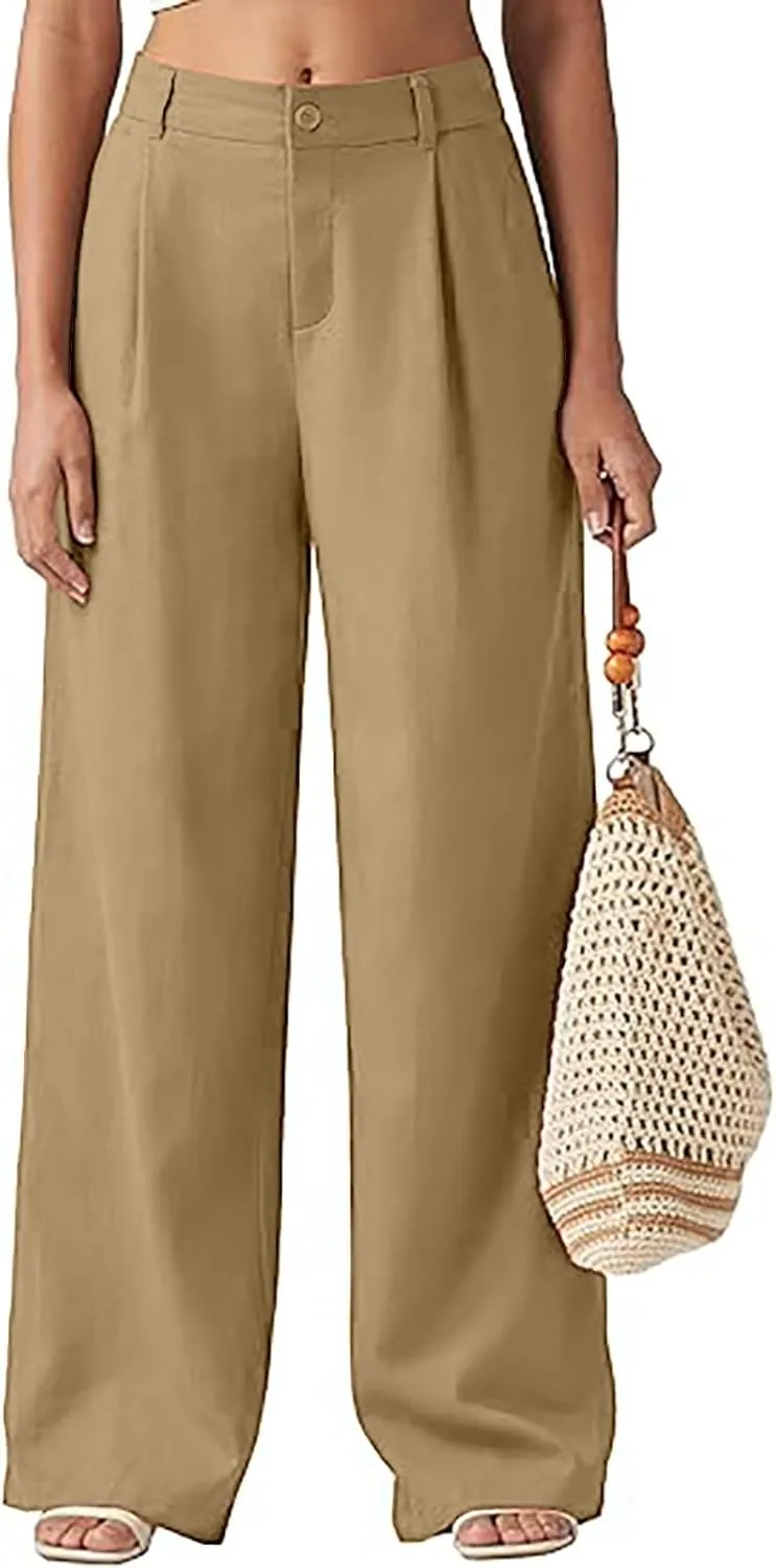 Comfy Wide Leg Cropped Pants for Women, Soft Cotton Linen Lounge Trousers, Elastic Waist Summer Casual Wear
