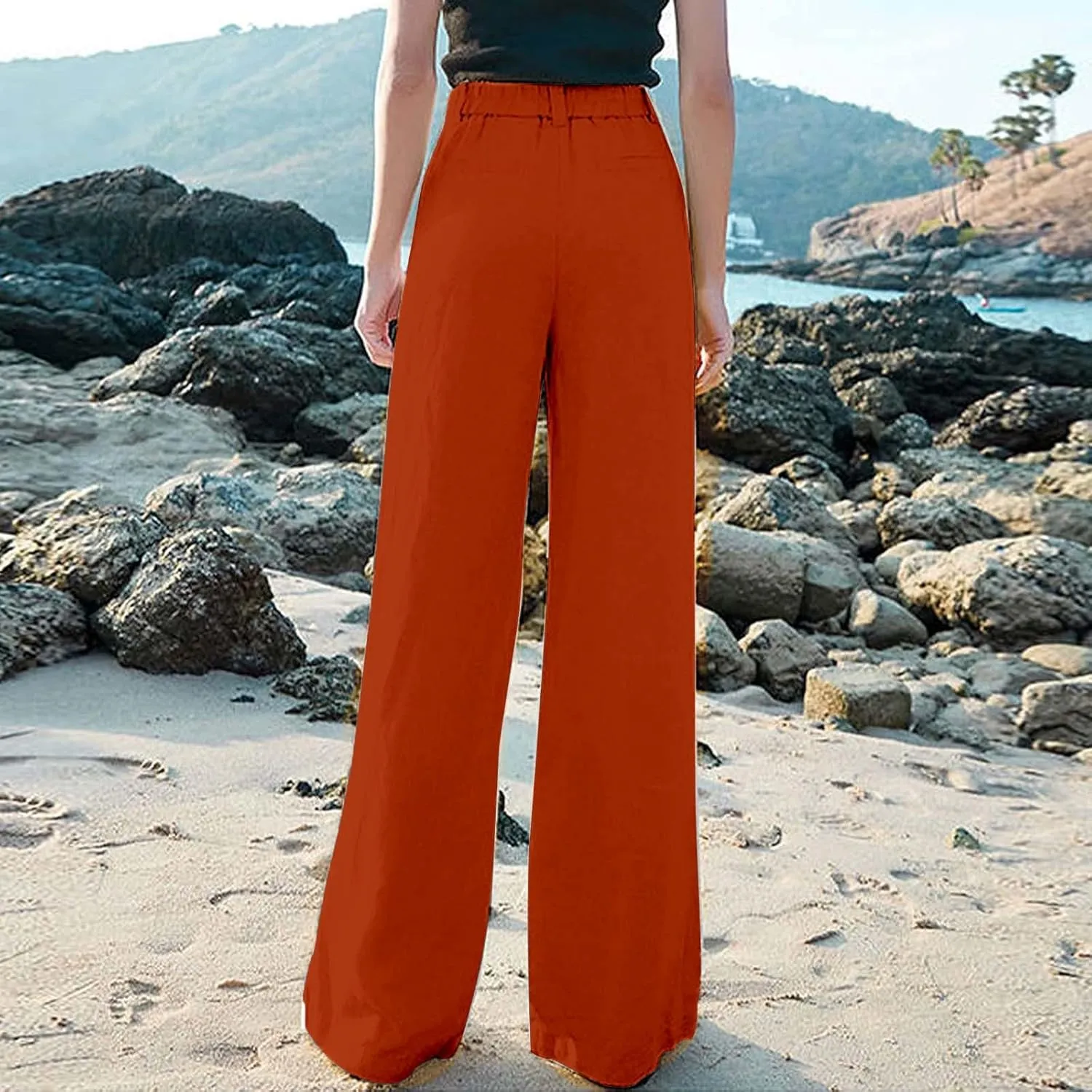 Comfy Wide Leg Cropped Pants for Women, Soft Cotton Linen Lounge Trousers, Elastic Waist Summer Casual Wear