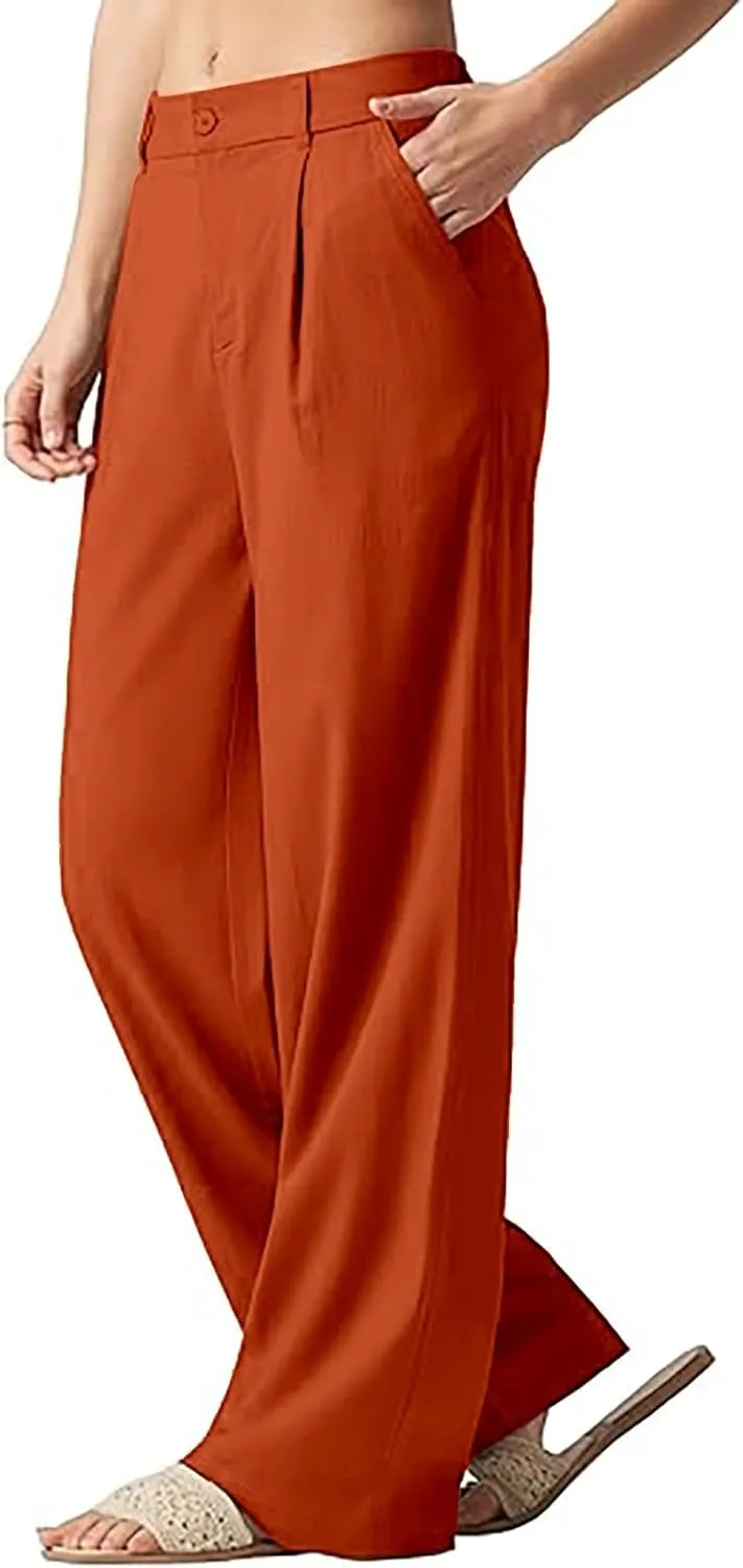 Comfy Wide Leg Cropped Pants for Women, Soft Cotton Linen Lounge Trousers, Elastic Waist Summer Casual Wear