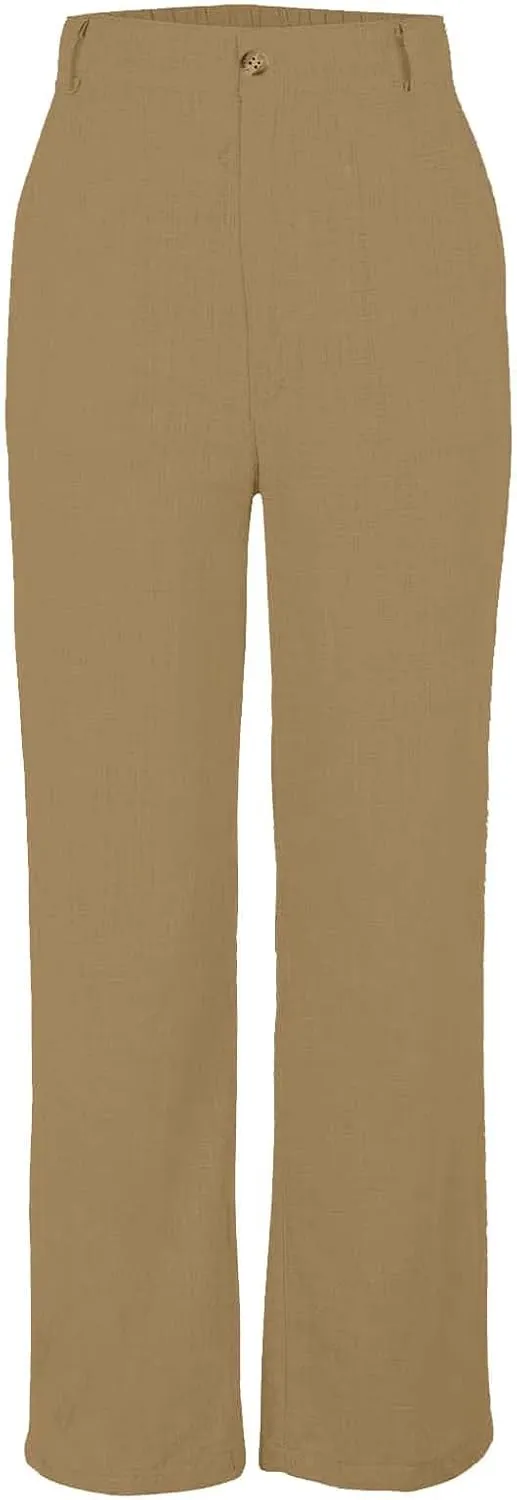 Comfy Wide Leg Cropped Pants for Women, Soft Cotton Linen Lounge Trousers, Elastic Waist Summer Casual Wear