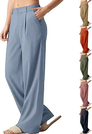 Comfy Wide Leg Cropped Pants for Women, Soft Cotton Linen Lounge Trousers, Elastic Waist Summer Casual Wear