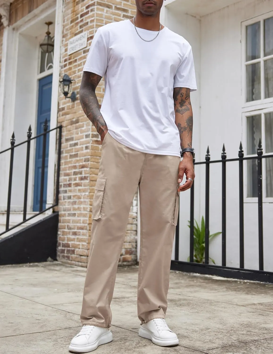 COOFANDY Men's Casual Cargo Pants Cotton Drawstring Athletic Jogger Sweatpants