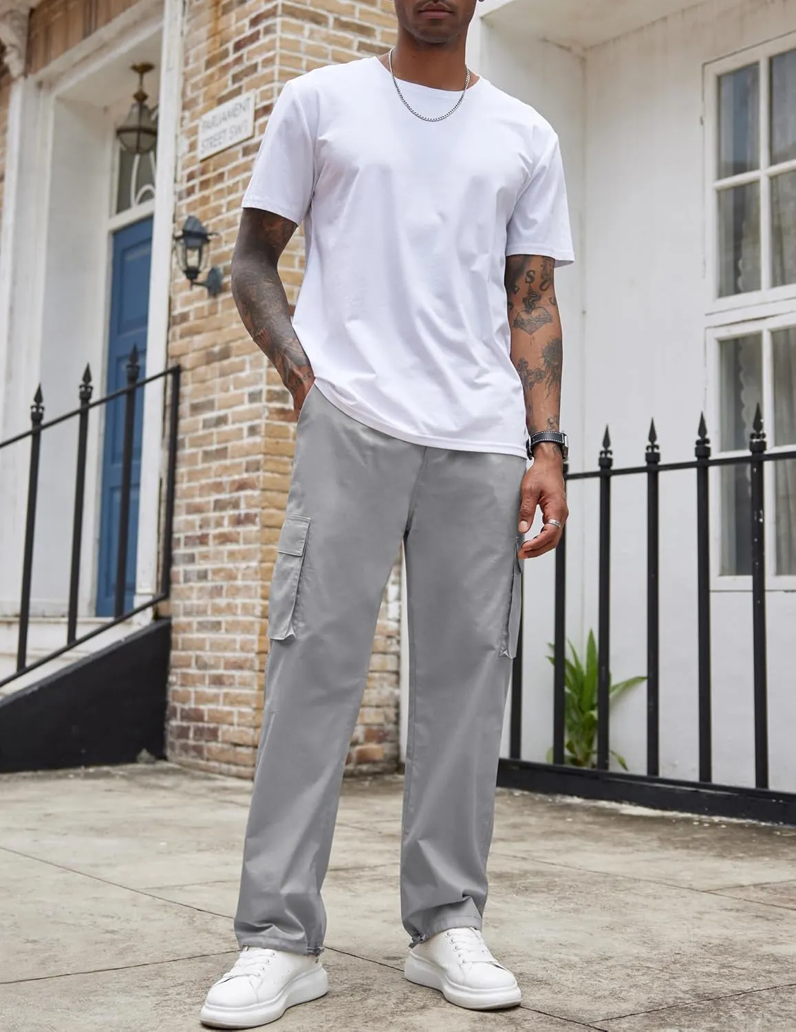 COOFANDY Men's Casual Cargo Pants Cotton Drawstring Athletic Jogger Sweatpants