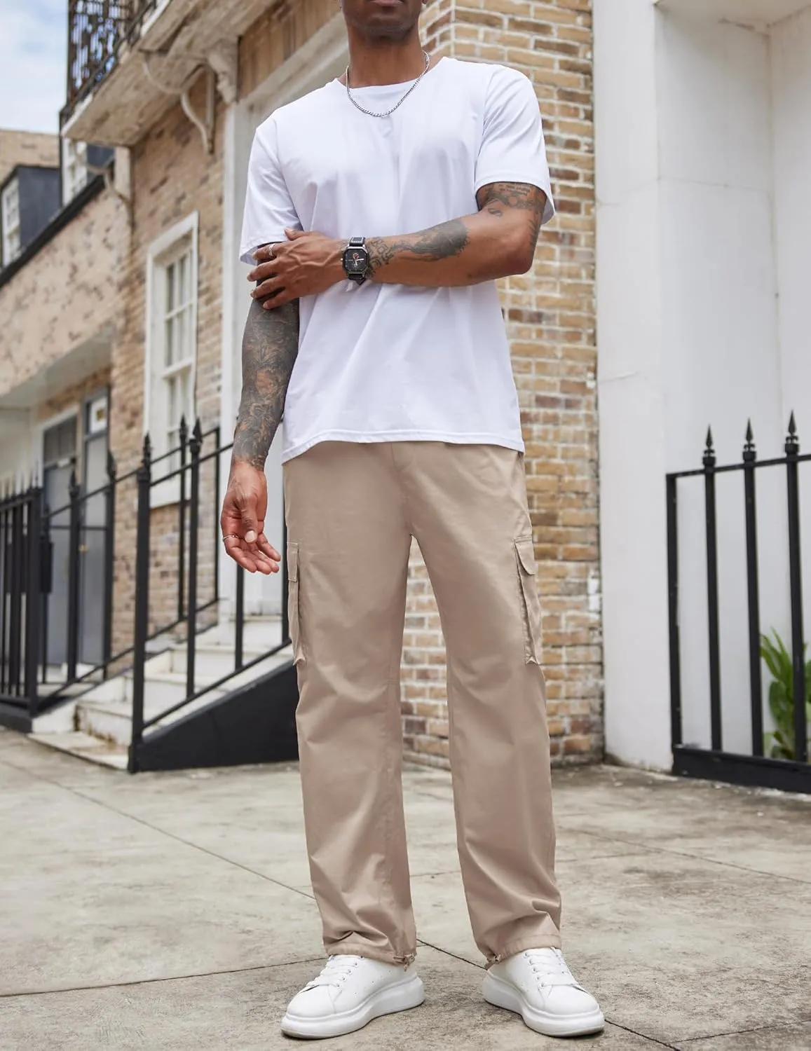 COOFANDY Men's Casual Cargo Pants Cotton Drawstring Athletic Jogger Sweatpants