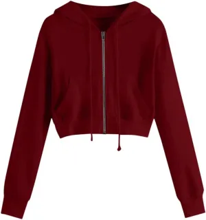 cooki Cropped Hoodies for Teen Girls Hoodies for Women Long Sleeve Solid Sweatshirts with Pockets Casual Crop Pullover Hoodie
