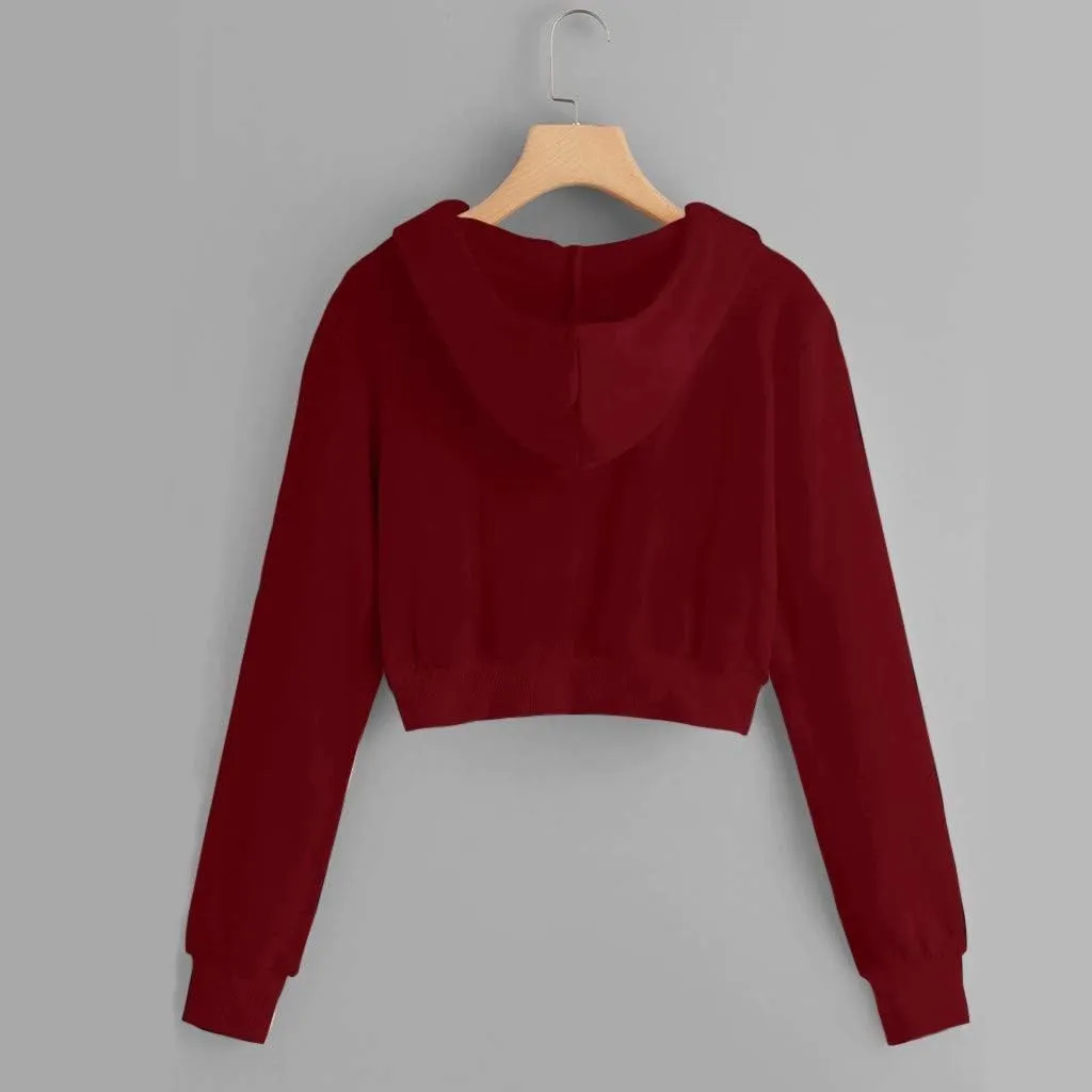 cooki Cropped Hoodies for Teen Girls Hoodies for Women Long Sleeve Solid Sweatshirts with Pockets Casual Crop Pullover Hoodie
