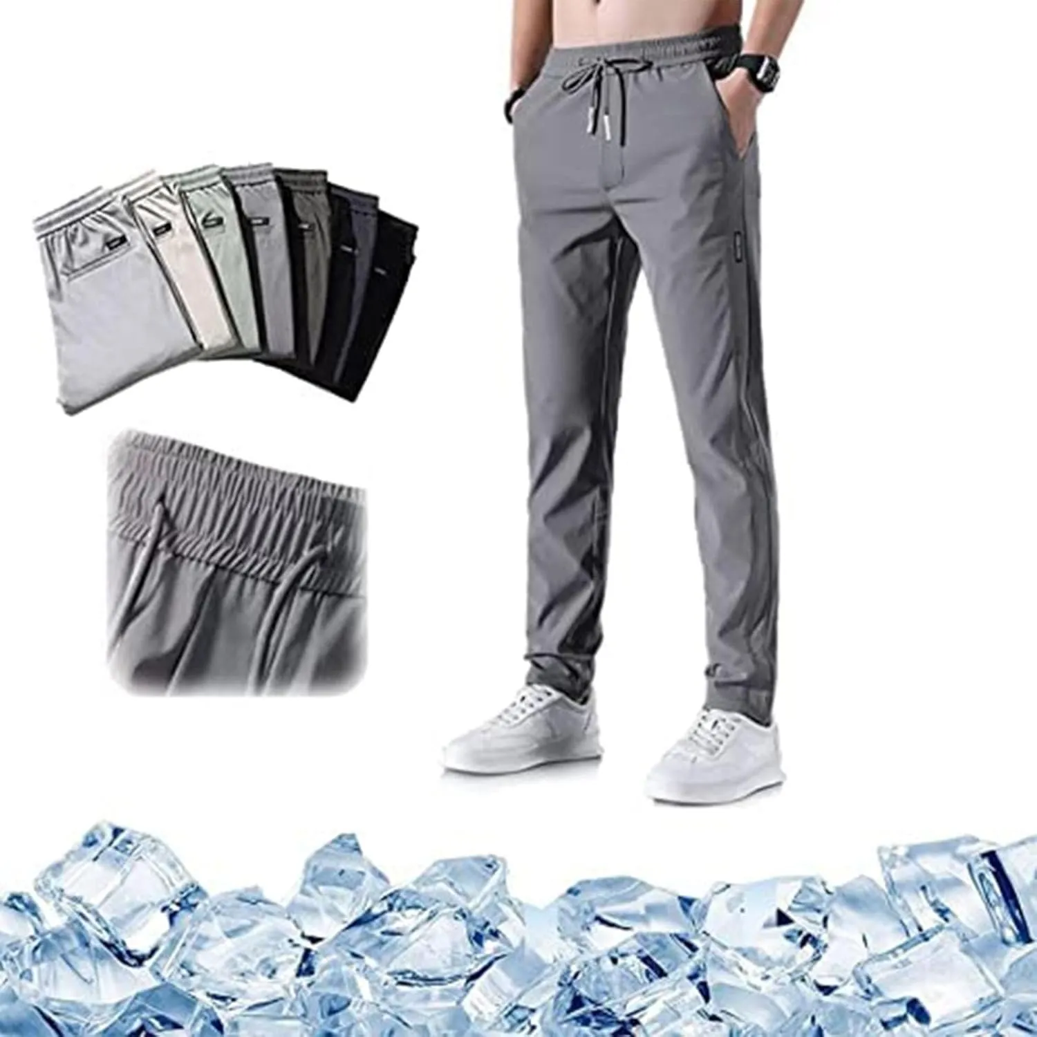 Cotton Linen Pants for Men Casual Loose Fit Pants Outdoor Hiking Trousers Drawstring Elastic Waist Straight Leg Pant