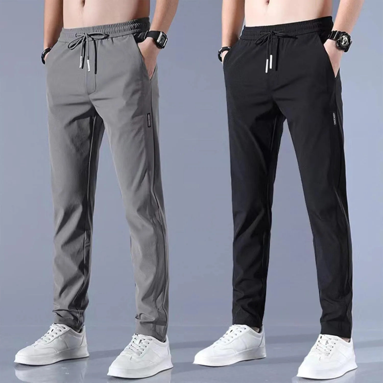 Cotton Linen Pants for Men Casual Loose Fit Pants Outdoor Hiking Trousers Drawstring Elastic Waist Straight Leg Pant
