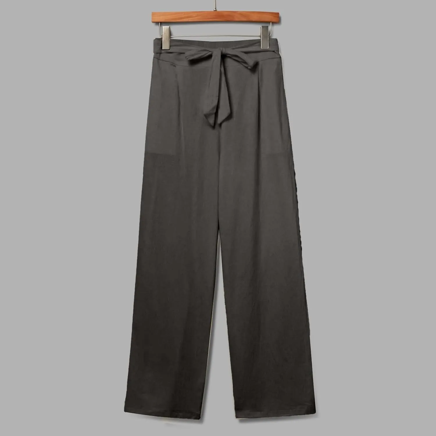 Cotton Linen Pants for Women Plus Size Business Casual Dress Pants Summer Tie Knot Wide Leg Pant Work Pants