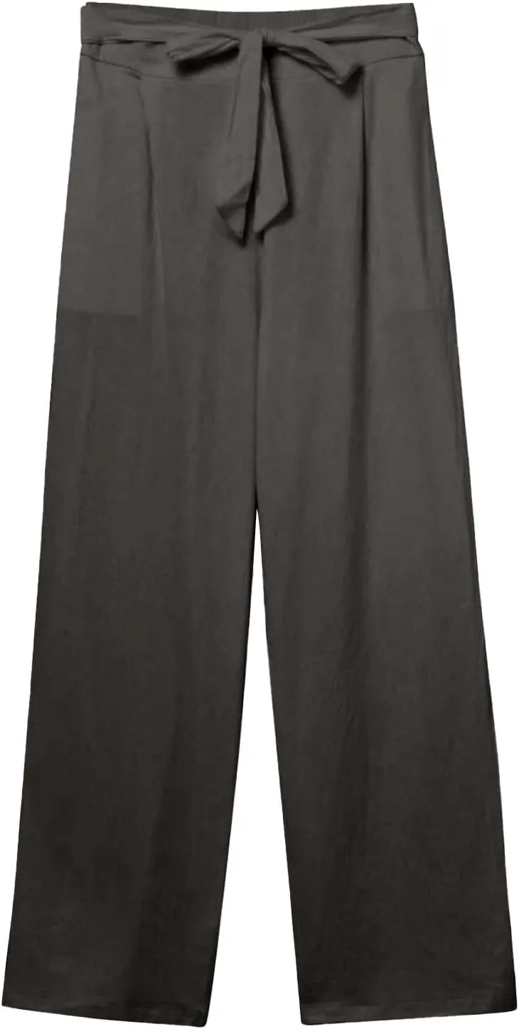 Cotton Linen Pants for Women Plus Size Business Casual Dress Pants Summer Tie Knot Wide Leg Pant Work Pants