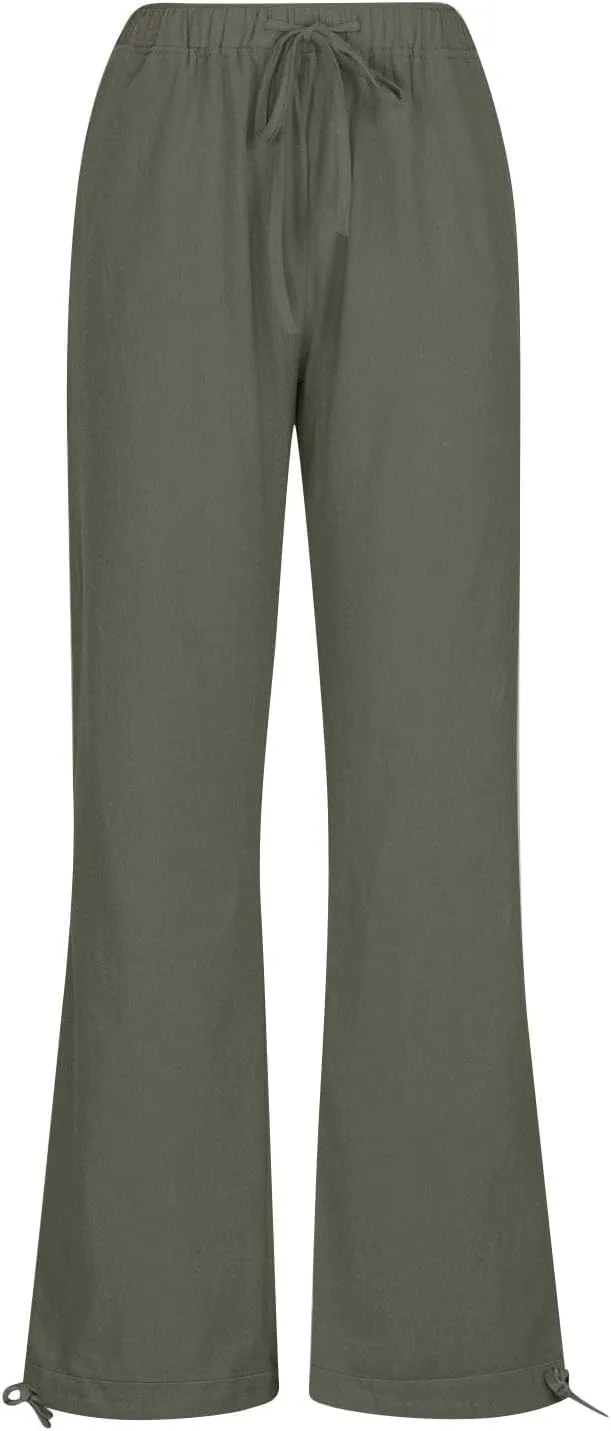 Cotton Linen Pants Women Summer Drawstring High Waisted Palazzo Casual Pants Straight Leg Beach Lightweight Lounge