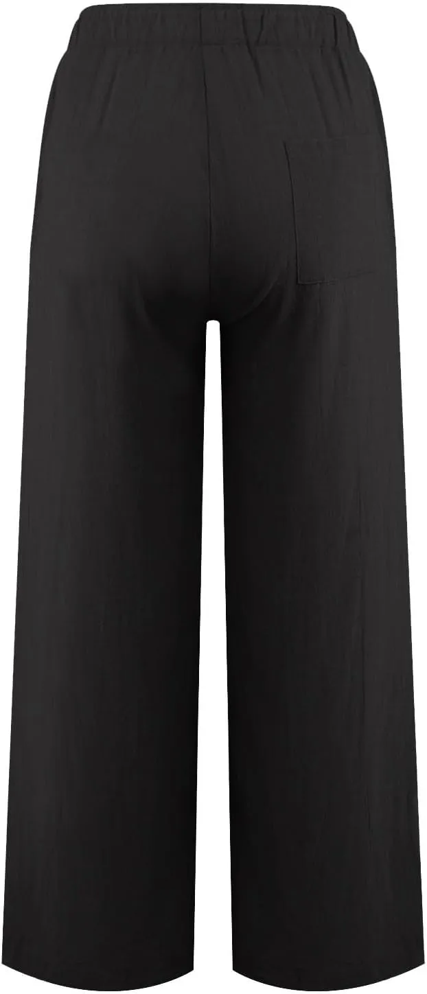 Cotton Linen Pants Women Summer Lightweight Boho Flowy Wide Leg Pants Casual Beach Drawstring Waist Palazzo Pants