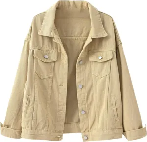 Cropped Denim Jacket for Women Long Sleeve Button Down Distressed Jean Jackets Vintage Western Shacket Jacket Pockets