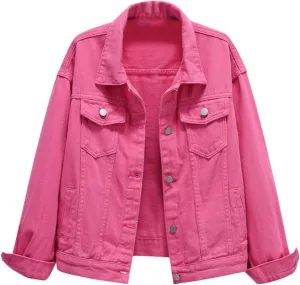 Cropped Denim Jacket for Women Long Sleeve Button Down Distressed Jean Jackets Vintage Western Shacket Jacket Pockets