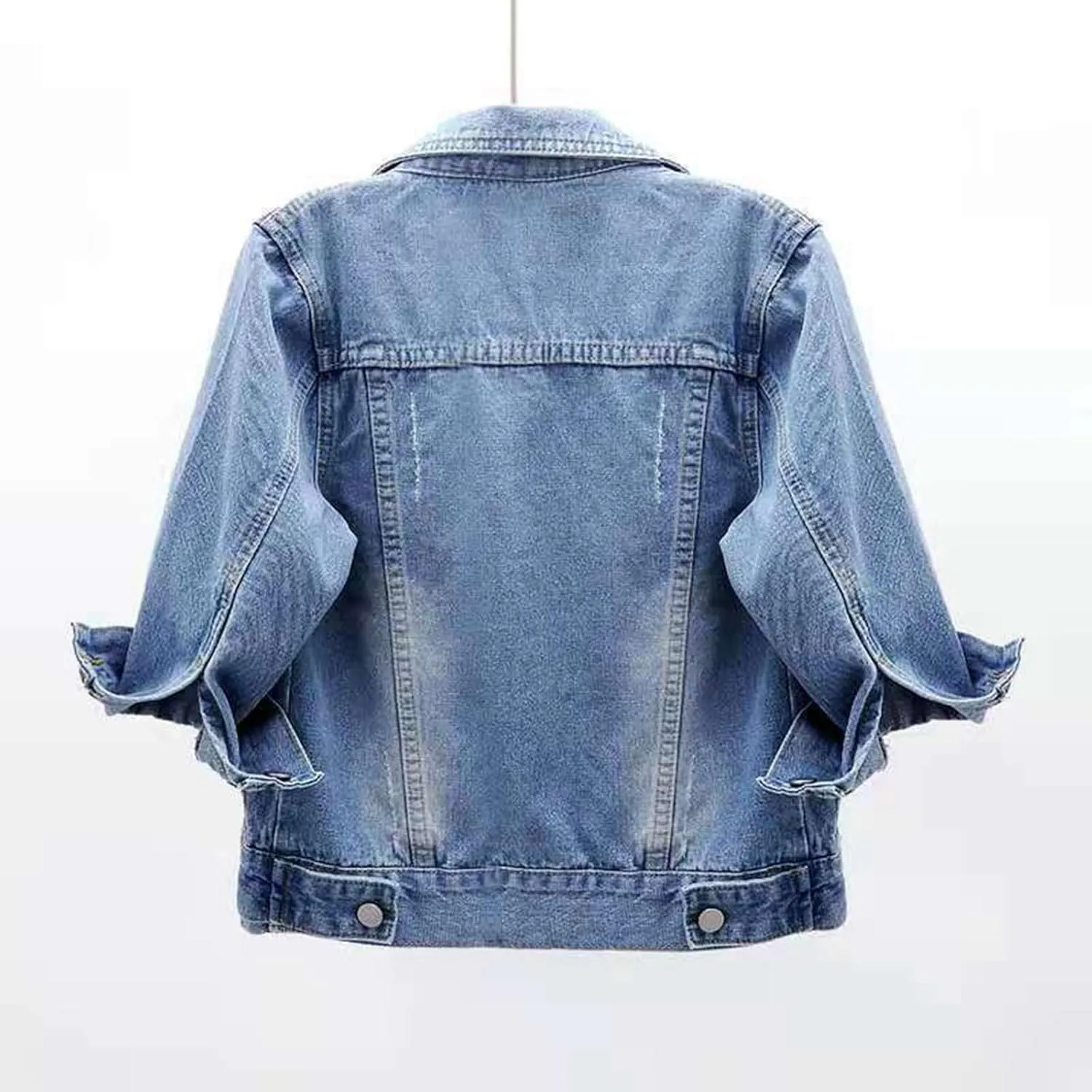 Cropped Denim Jacket for Women Long Sleeve Button Down Distressed Jean Jackets Vintage Western Shacket Jacket Pockets