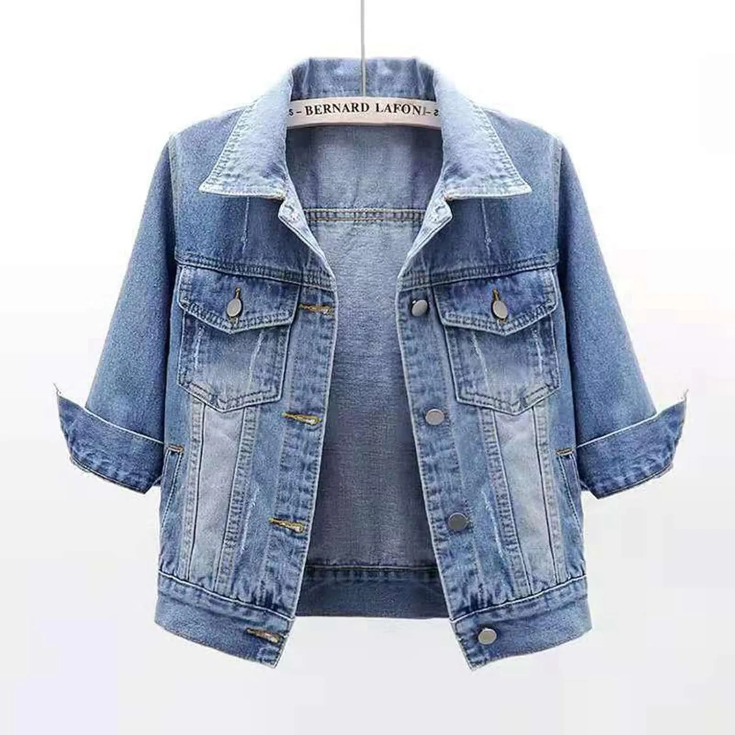 Cropped Denim Jacket for Women Long Sleeve Button Down Distressed Jean Jackets Vintage Western Shacket Jacket Pockets