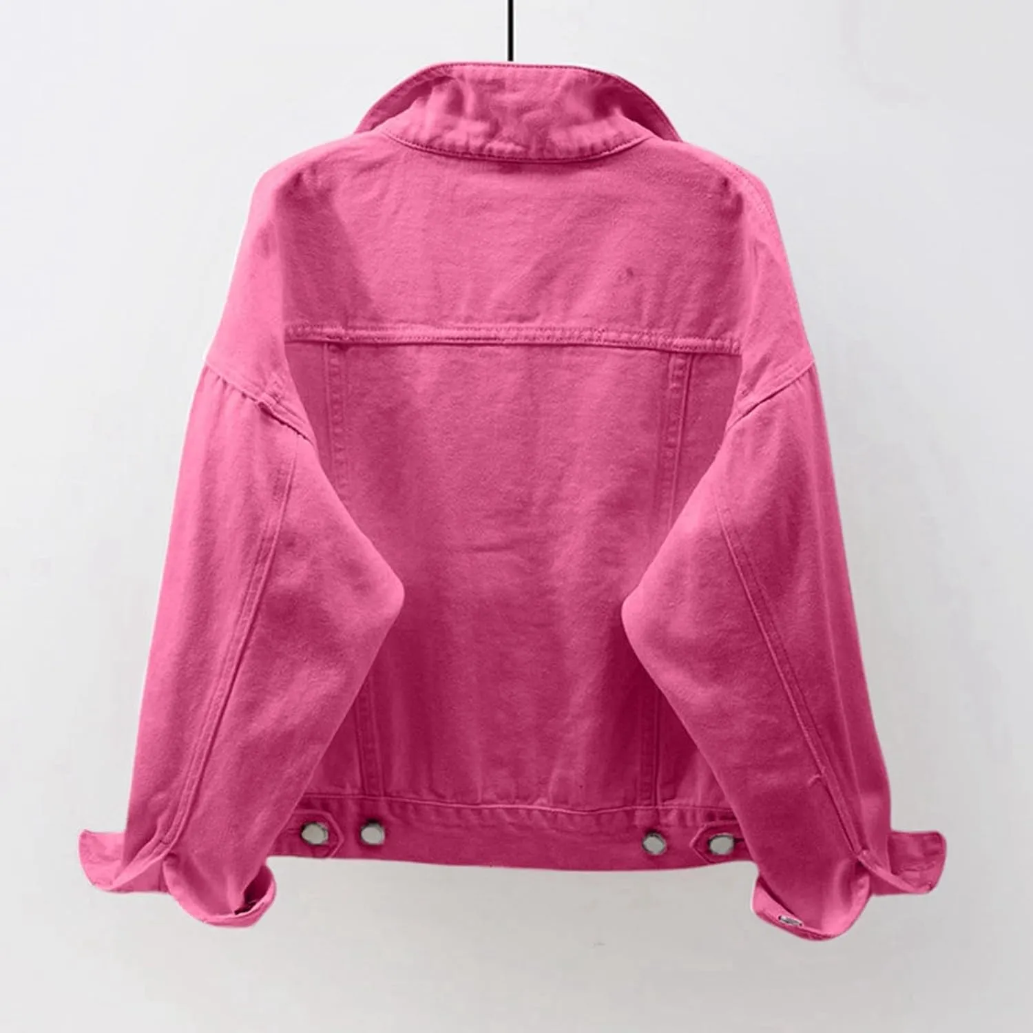 Cropped Denim Jacket for Women Long Sleeve Button Down Distressed Jean Jackets Vintage Western Shacket Jacket Pockets