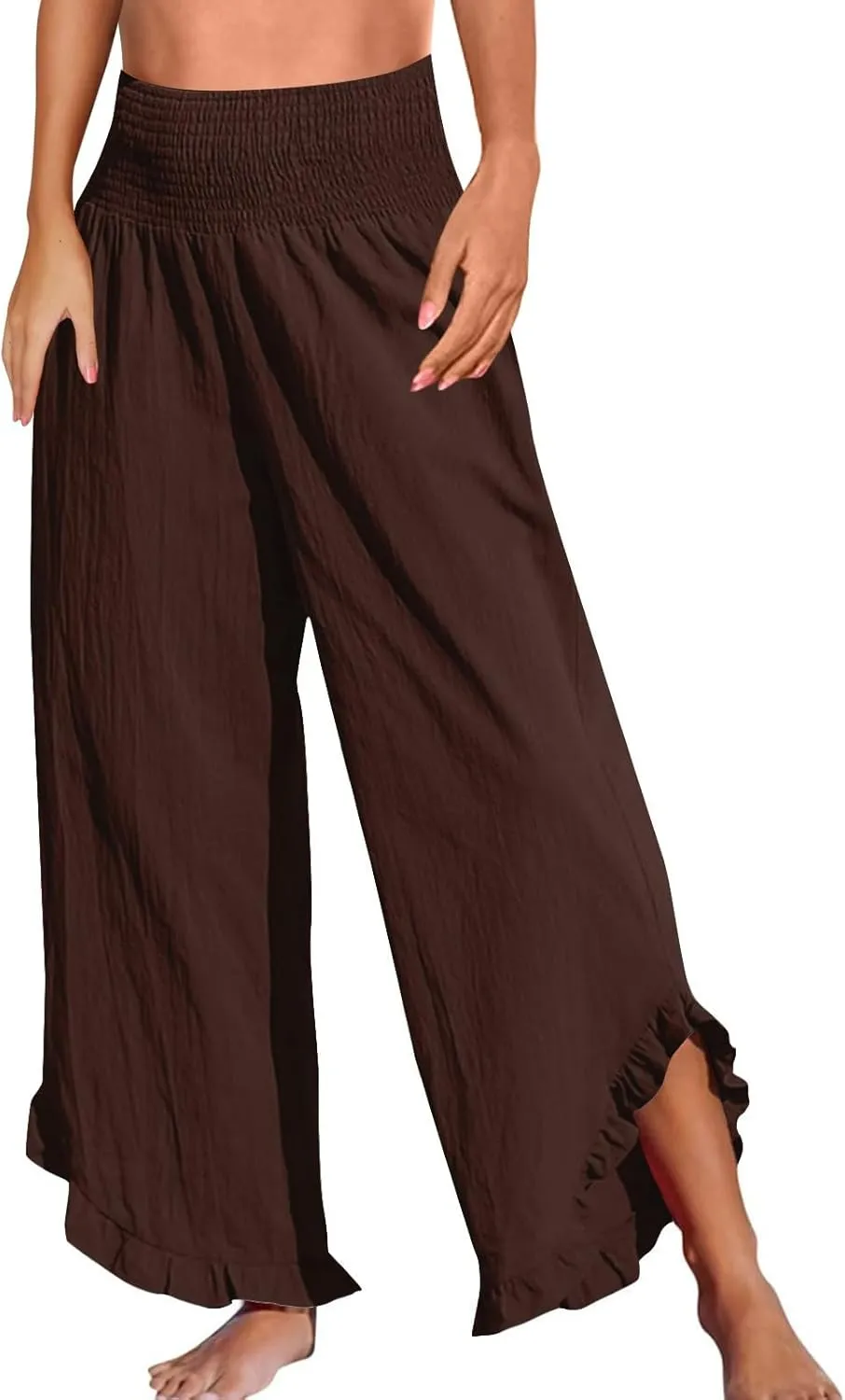 Cropped Linen Wide Leg Pants Woman Flowy High Waisted Palazzo Beach Pants Ladies Summer Trousers with Pockets