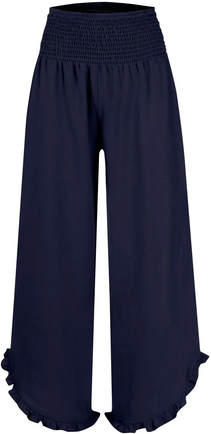 Cropped Linen Wide Leg Pants Woman Flowy High Waisted Palazzo Beach Pants Ladies Summer Trousers with Pockets