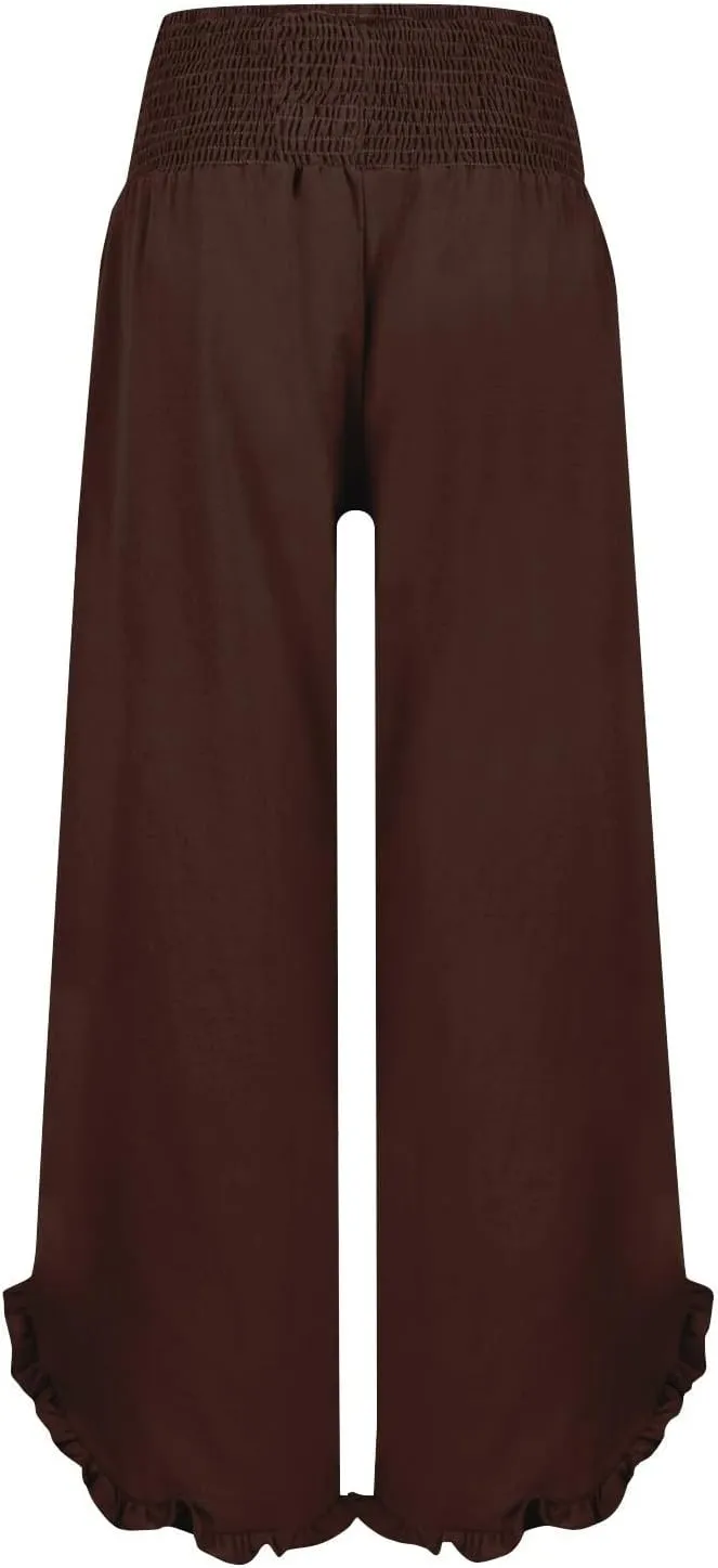 Cropped Linen Wide Leg Pants Woman Flowy High Waisted Palazzo Beach Pants Ladies Summer Trousers with Pockets