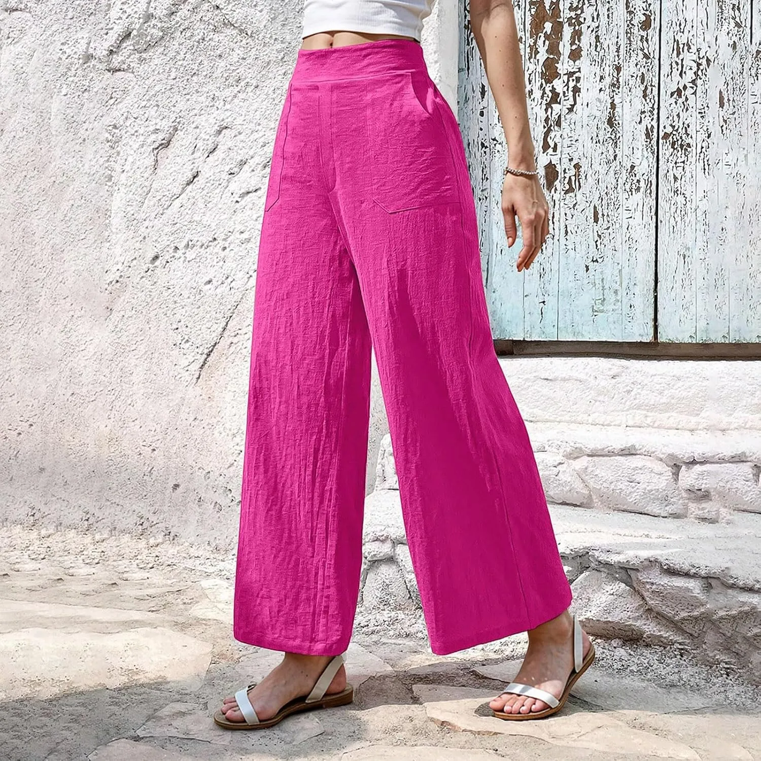 Cruise Pants for Women 2025 Beach Vacation Outfits Flowy Lightweight Pants with Pockets Solid Summer Wide Leg Sweatpants