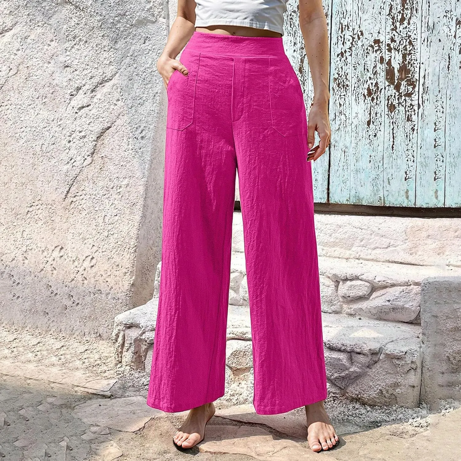 Cruise Pants for Women 2025 Beach Vacation Outfits Flowy Lightweight Pants with Pockets Solid Summer Wide Leg Sweatpants