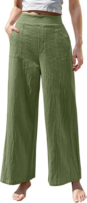 Cruise Pants for Women 2025 Beach Vacation Outfits Flowy Lightweight Pants with Pockets Solid Summer Wide Leg Sweatpants