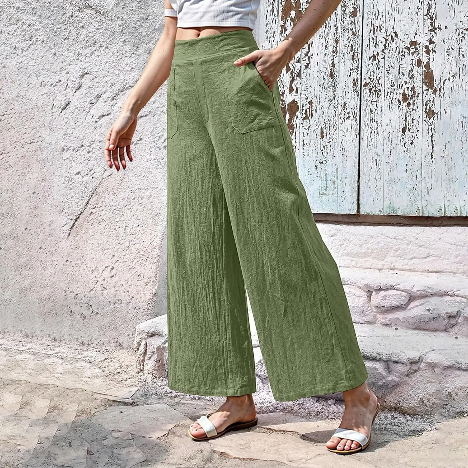 Cruise Pants for Women 2025 Beach Vacation Outfits Flowy Lightweight Pants with Pockets Solid Summer Wide Leg Sweatpants