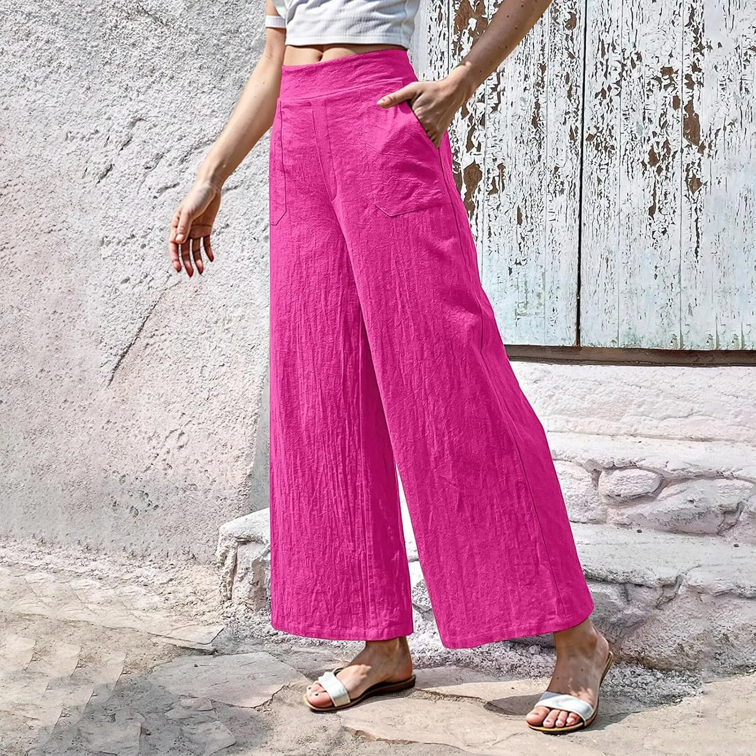 Cruise Pants for Women 2025 Beach Vacation Outfits Flowy Lightweight Pants with Pockets Solid Summer Wide Leg Sweatpants