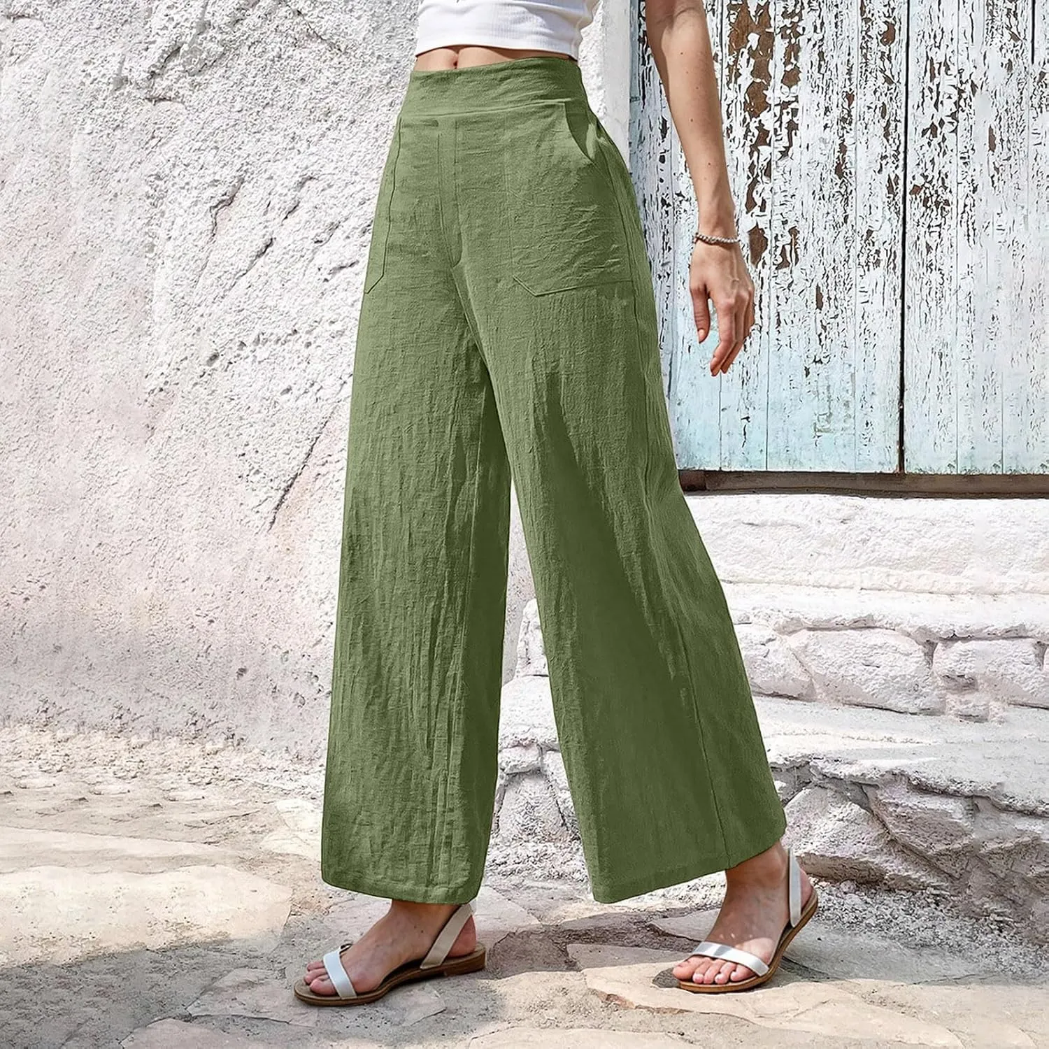 Cruise Pants for Women 2025 Beach Vacation Outfits Flowy Lightweight Pants with Pockets Solid Summer Wide Leg Sweatpants