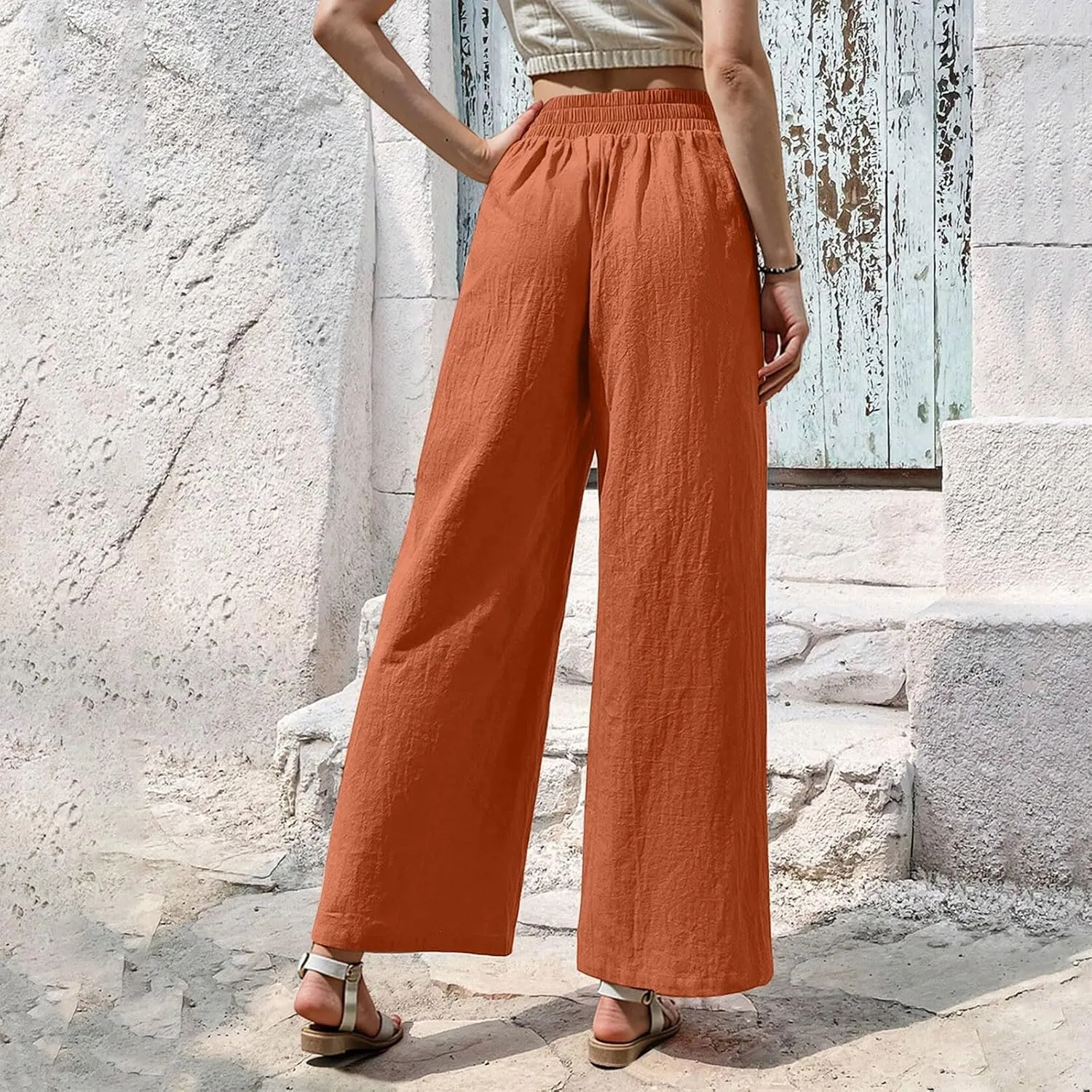 Cruise Pants for Women 2025 Beach Vacation Outfits Flowy Lightweight Pants with Pockets Solid Summer Wide Leg Sweatpants