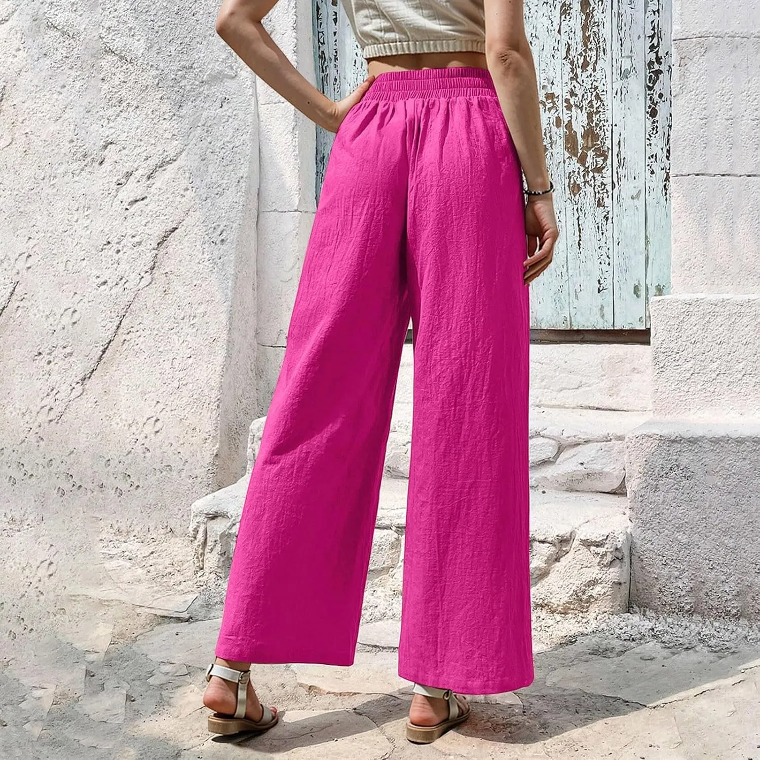 Cruise Pants for Women 2025 Beach Vacation Outfits Flowy Lightweight Pants with Pockets Solid Summer Wide Leg Sweatpants