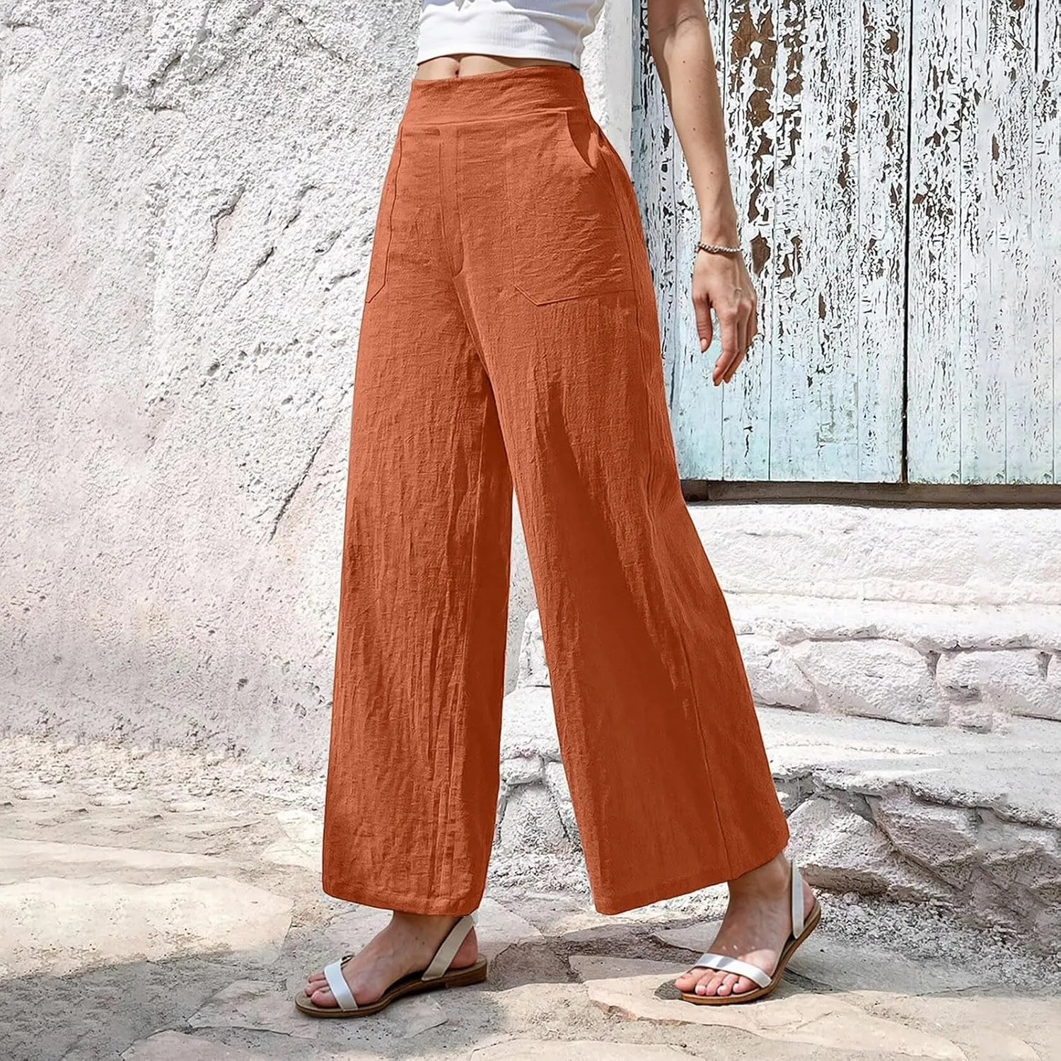 Cruise Pants for Women 2025 Beach Vacation Outfits Flowy Lightweight Pants with Pockets Solid Summer Wide Leg Sweatpants