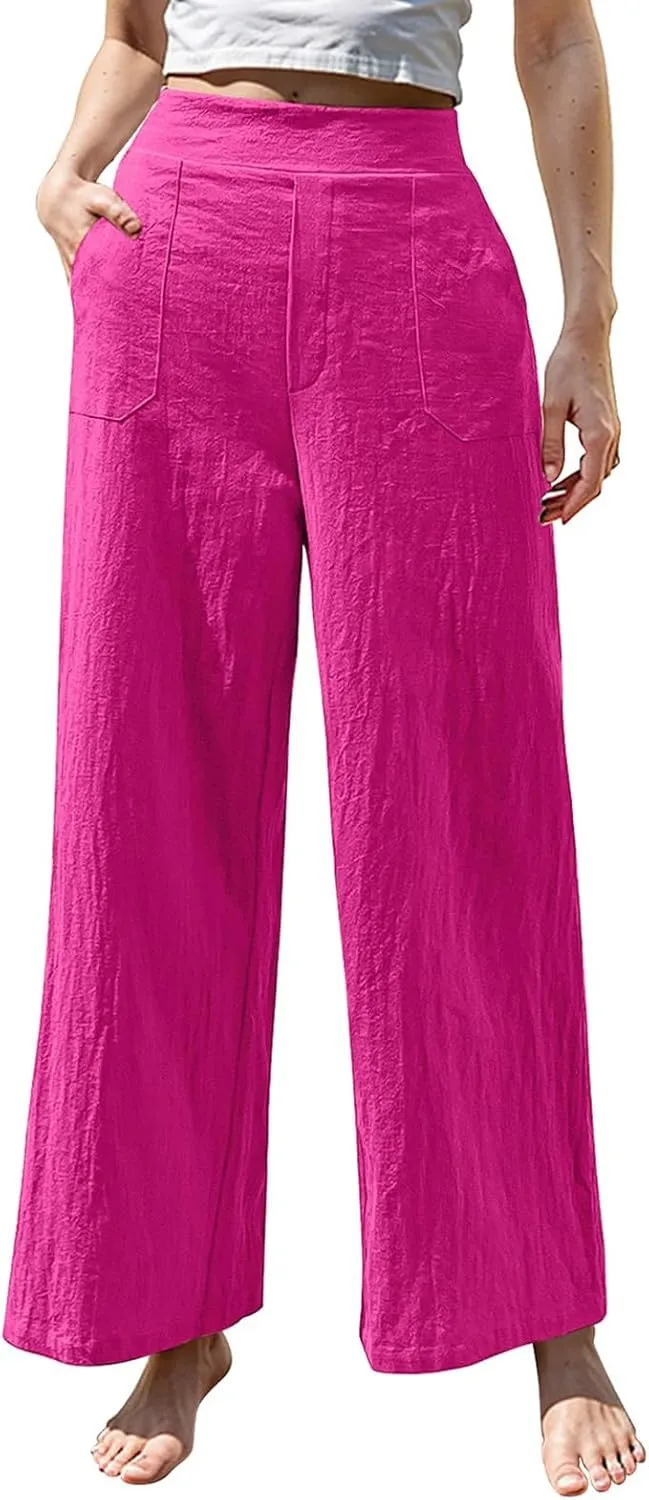 Cruise Pants for Women 2025 Beach Vacation Outfits Flowy Lightweight Pants with Pockets Solid Summer Wide Leg Sweatpants