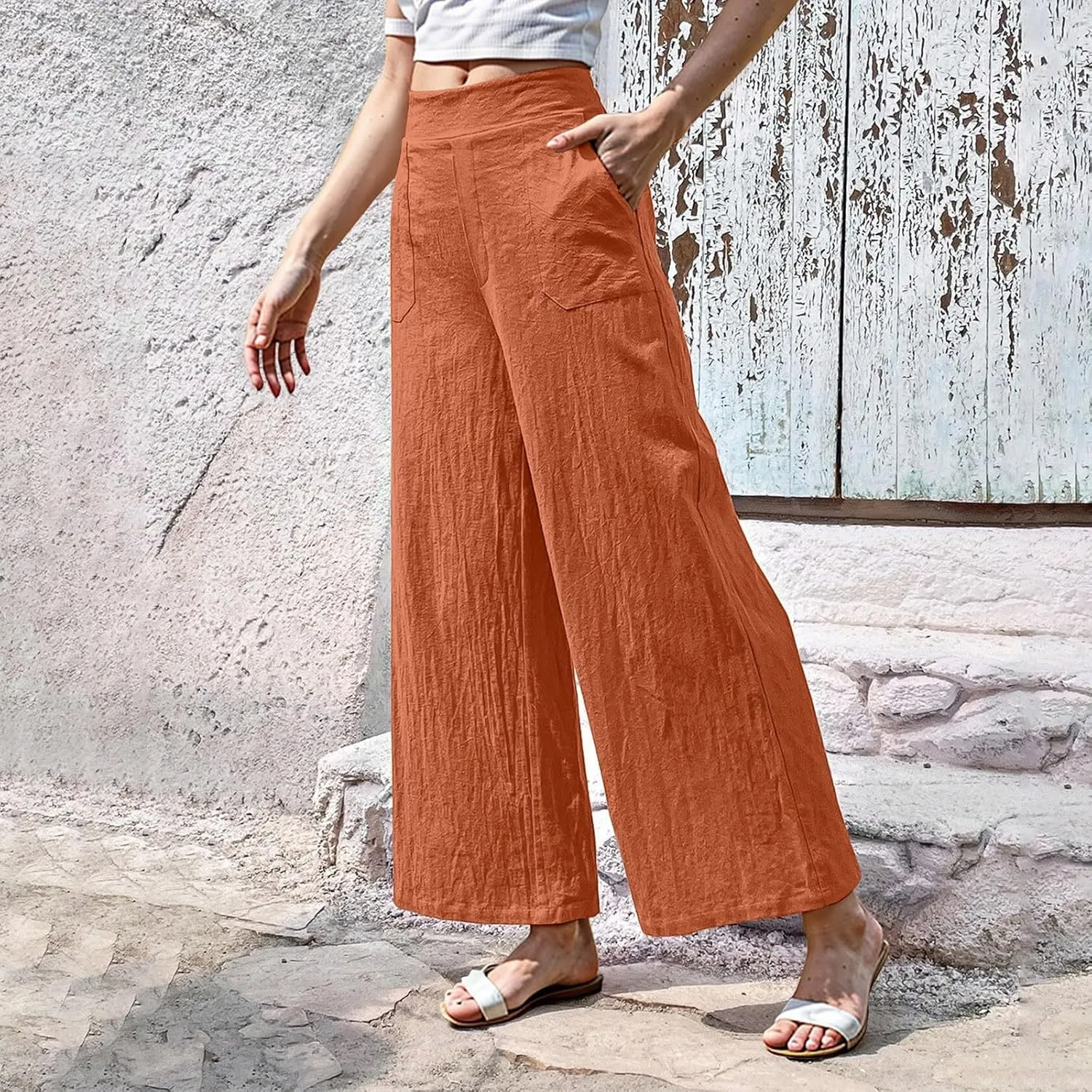 Cruise Pants for Women 2025 Beach Vacation Outfits Flowy Lightweight Pants with Pockets Solid Summer Wide Leg Sweatpants