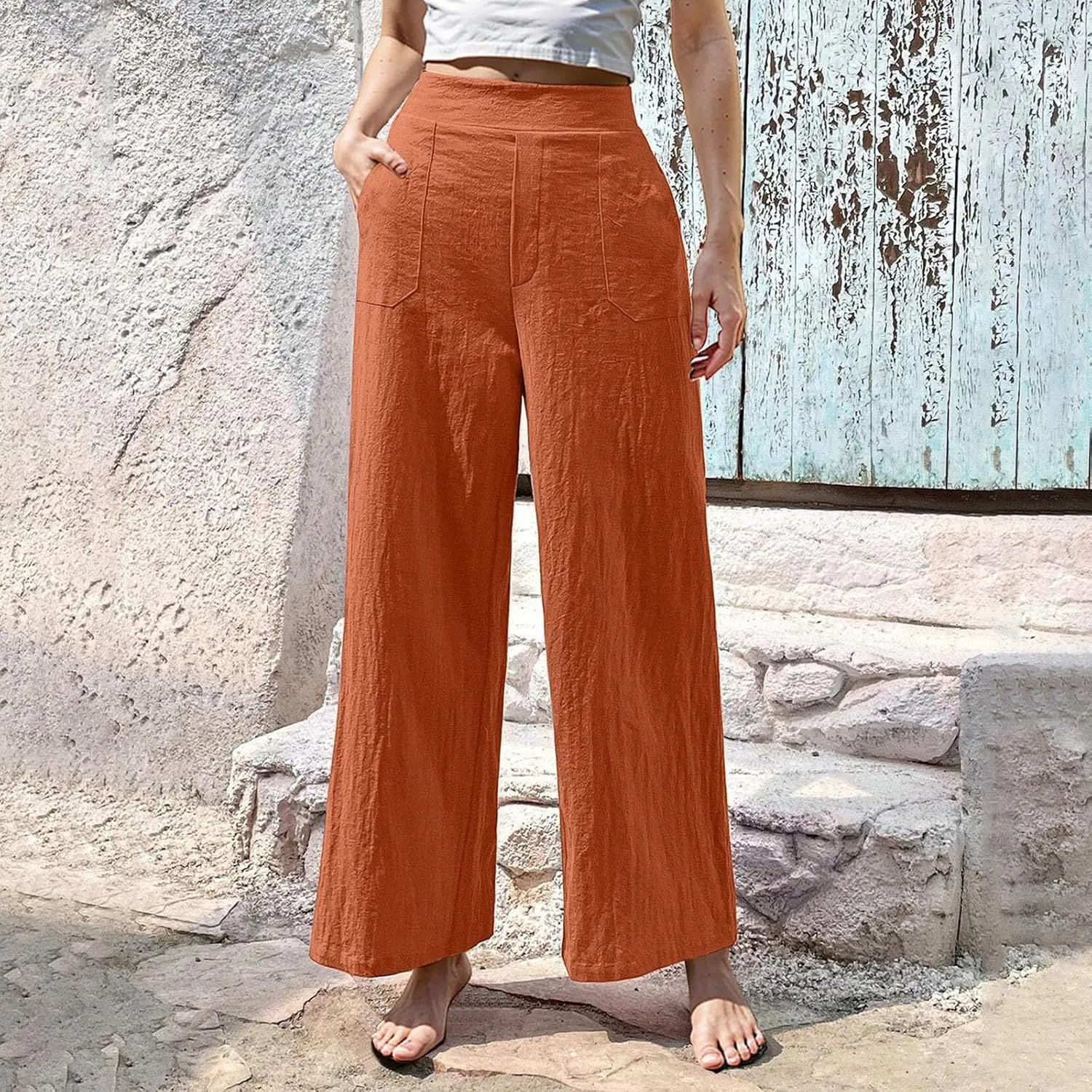 Cruise Pants for Women 2025 Beach Vacation Outfits Flowy Lightweight Pants with Pockets Solid Summer Wide Leg Sweatpants