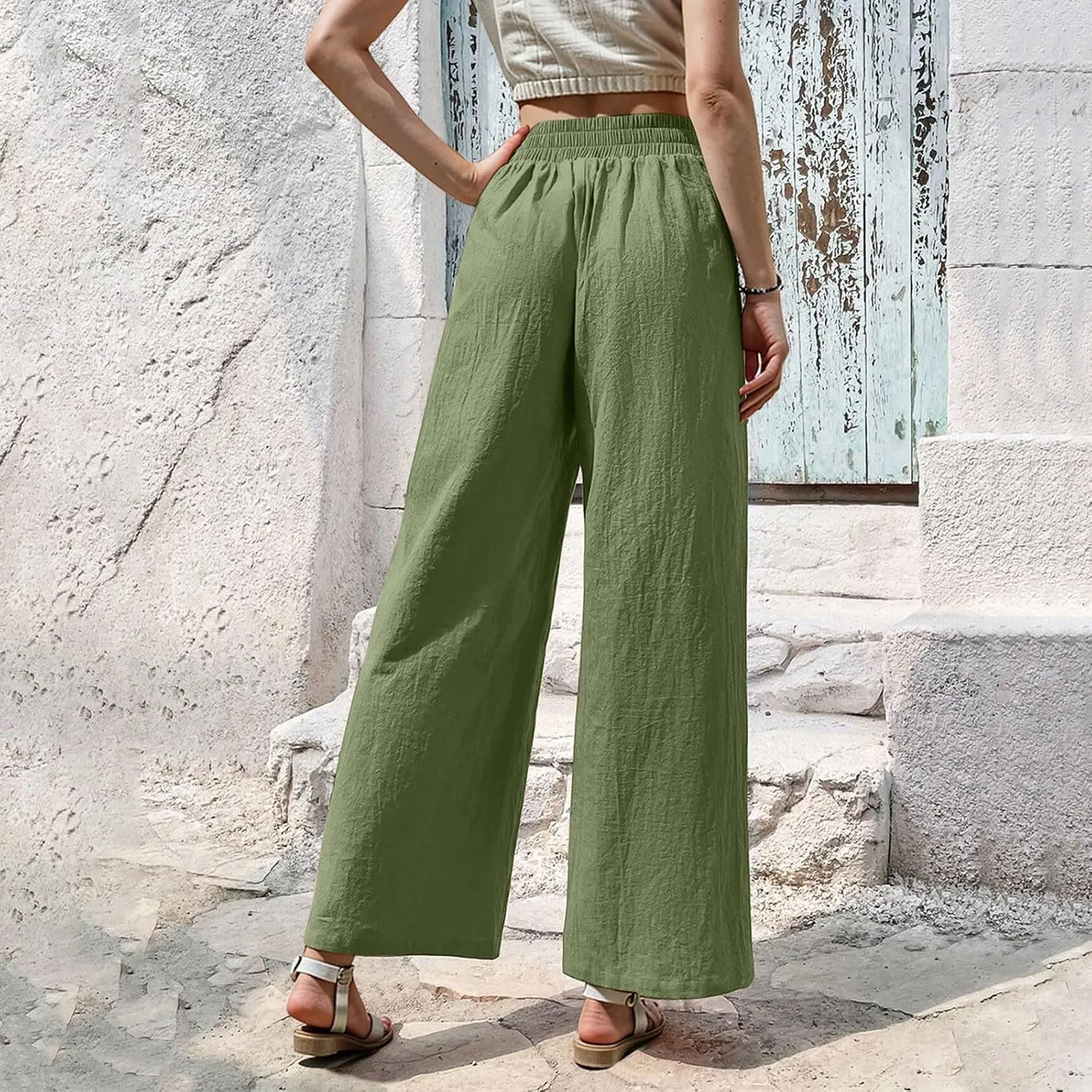 Cruise Pants for Women 2025 Beach Vacation Outfits Flowy Lightweight Pants with Pockets Solid Summer Wide Leg Sweatpants