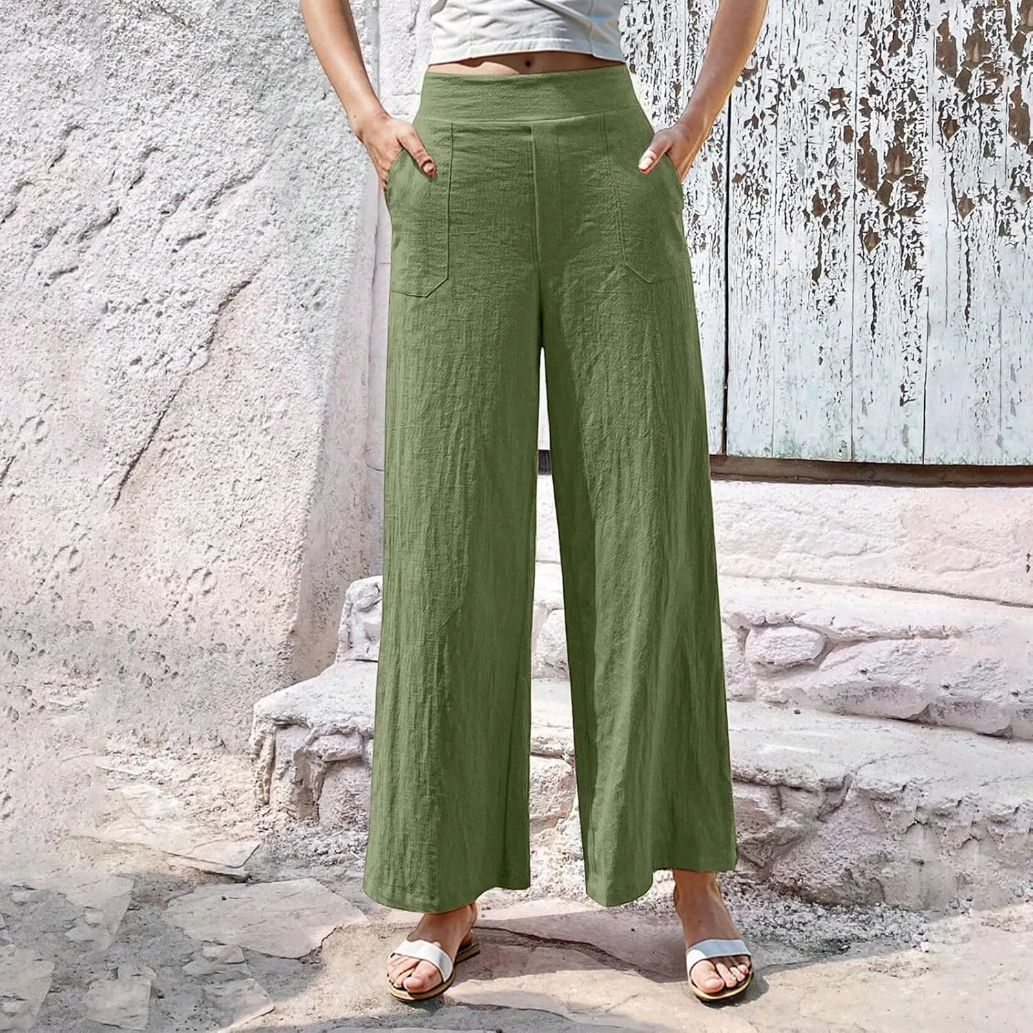 Cruise Pants for Women 2025 Beach Vacation Outfits Flowy Lightweight Pants with Pockets Solid Summer Wide Leg Sweatpants