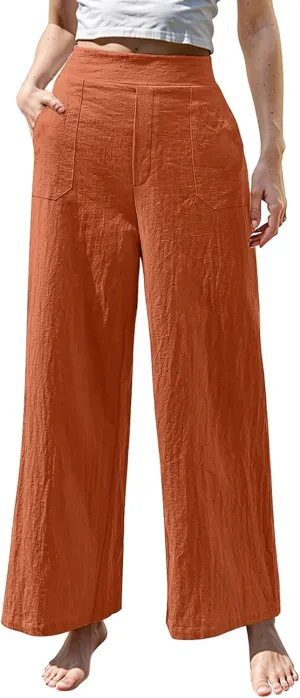 Cruise Pants for Women 2025 Beach Vacation Outfits Flowy Lightweight Pants with Pockets Solid Summer Wide Leg Sweatpants