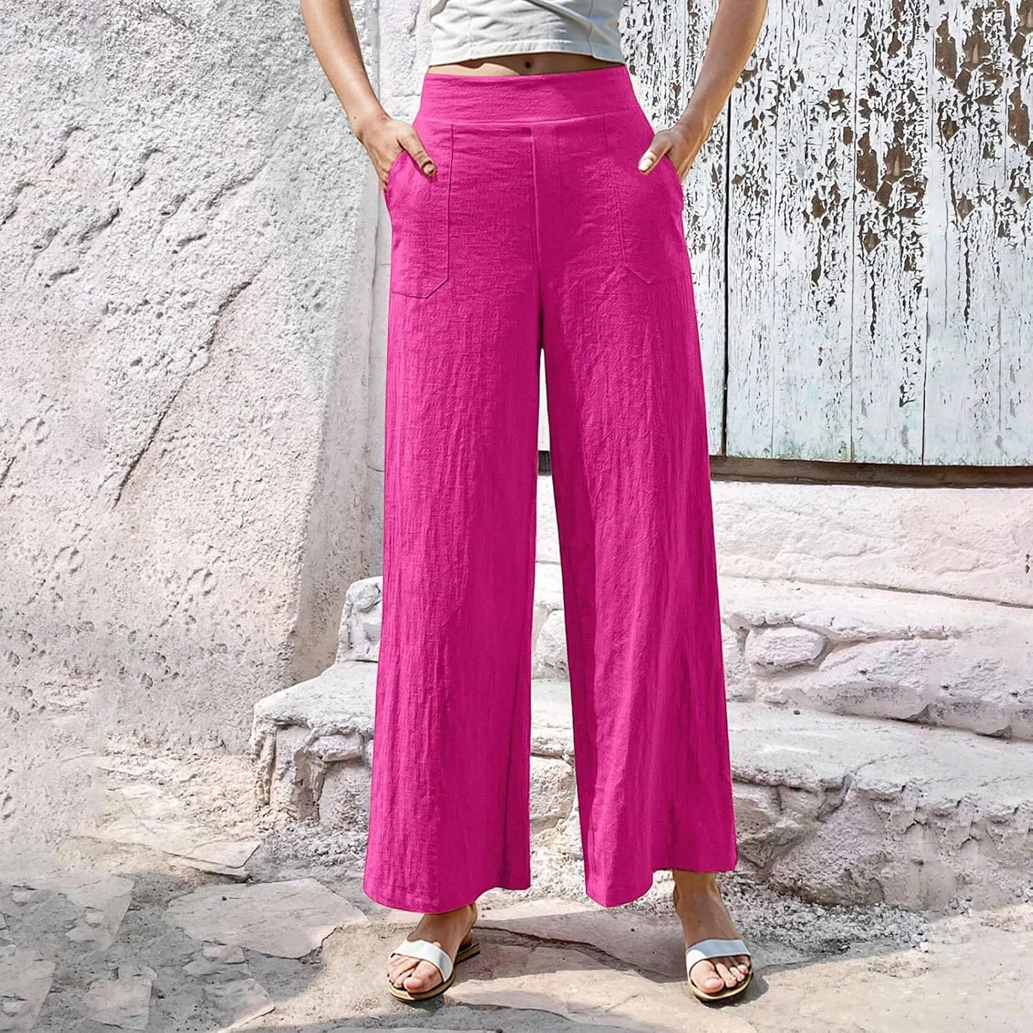 Cruise Pants for Women 2025 Beach Vacation Outfits Flowy Lightweight Pants with Pockets Solid Summer Wide Leg Sweatpants
